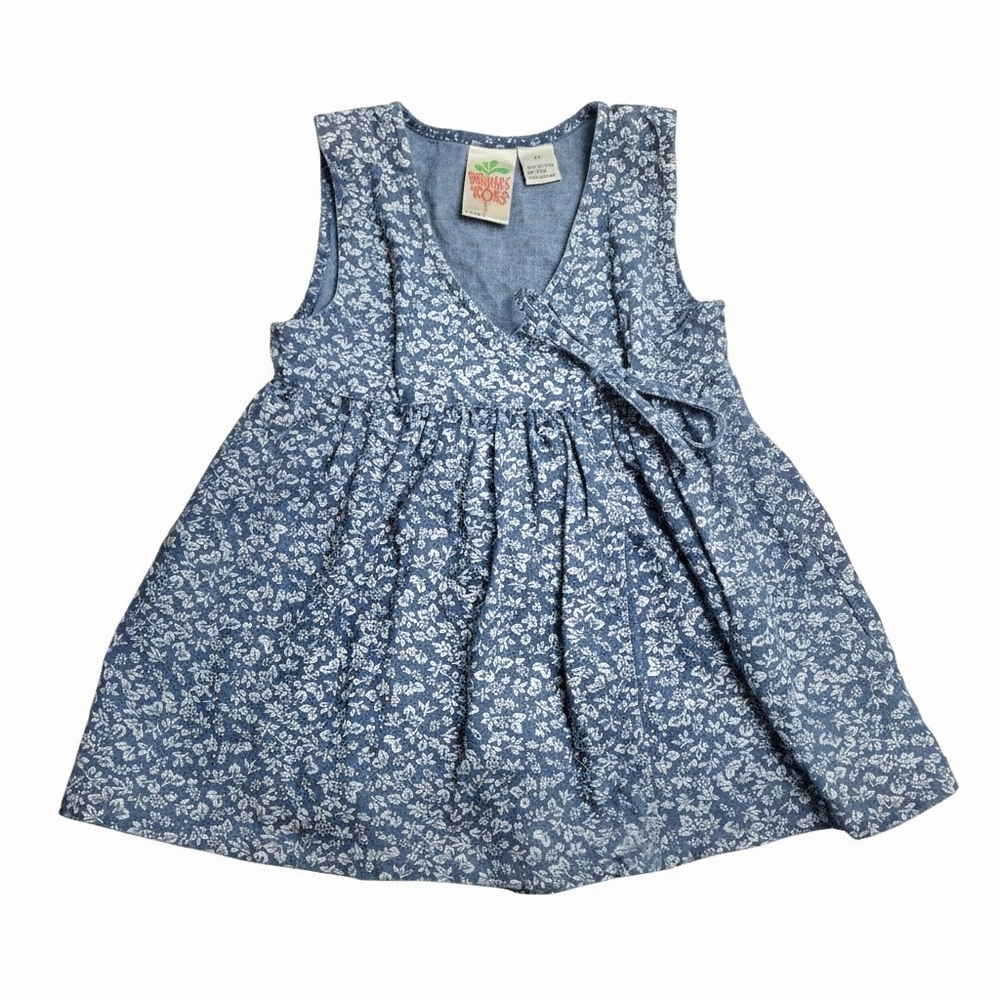 ​Vintage Radishes & Roses 3T Floral Denim Jumper Dress Cottagecore
